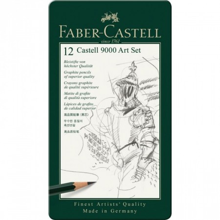 12-Pieces Castell 9000 Graphite Pencil Art Set in Tin